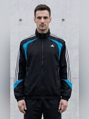 adidas Black and Blue Men's Track Windbreaker Jacket